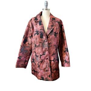 Draper's & Damon's Large Floral Jacquard Coat Pink Black Button Front Jacket